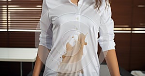 Laundry mishap Woman holds white shirt, showing accidental stain