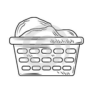 Laundry plastic basket with clothes line style icon