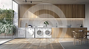 laundry room emphasizing the harmonious blend of modern aesthetics and hygienic cleanliness, creating an inviting