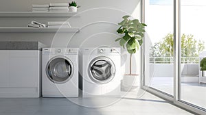 laundry room emphasizing the harmonious blend of modern aesthetics and hygienic cleanliness, creating an inviting