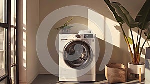 laundry room emphasizing the harmonious blend of modern aesthetics and hygienic cleanliness, creating an inviting