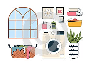 Laundry room essentials 2D cartoon objects set
