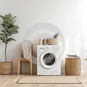 Laundry room interior with washing machine