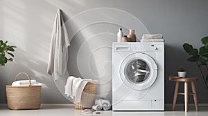 Laundry room interior with washing machine