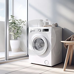 Laundry room interior with washing machine