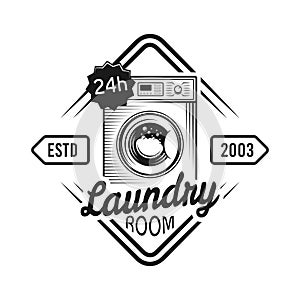 Laundry room vector emblem with washing machine