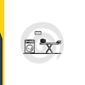 Laundry room - washing machine, ironing board and iron, icon vector