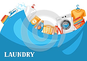 Laundry service background with professional items.