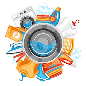 Laundry service background with professional items.