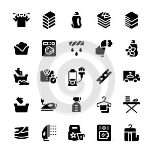Laundry service icon set in flat style. Vector illustration