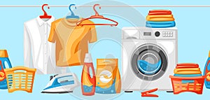 Laundry service seamless pattern with professional items.