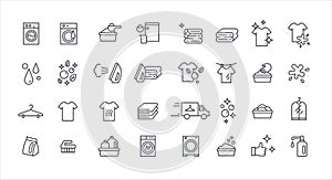 Laundry service thin vector set, housework outline template