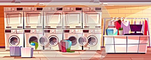 Laundry shop, laundromat room vector illustration photo