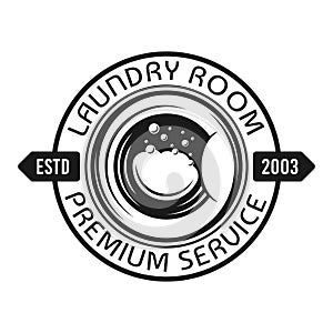 Laundry vector emblem with washing machine drum