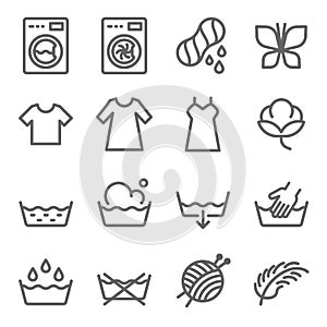 Laundry Vector Line Icon Set. Contains such Icons as Washing Machine, Clothes, Cotton and more. Expanded Stroke