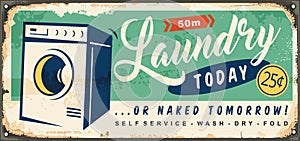 Laundry vintage tin sign idea with washing machine