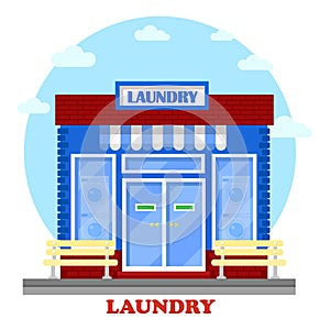 Laundry or washhouse building with wash machines