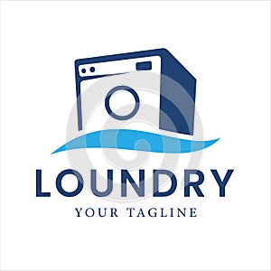 Laundry Washing Machine design illustration with ocean waves can be used for laundry business logo, Wave Symbol