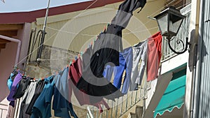 Laundry on Wire in Wind