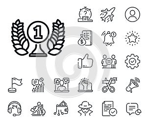 Laureate award line icon. Winner prize sign. Salaryman, gender equality and alert bell. Vector