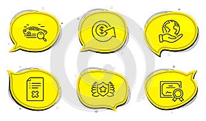 Laureate, Search car and Dollar exchange icons set. Reject file sign. Vector