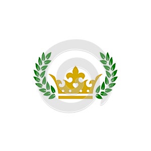 Laurel honor wreath icon with crown isolated on white background