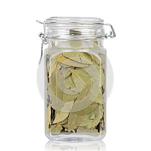 Laurel in jar, laurel for shop, laurel tea and laurel leaves grains
