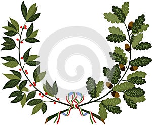 Laurel and oak branches with ribbon