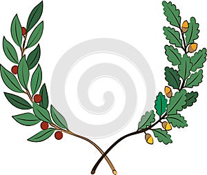 Laurel and oak branches with ribbon