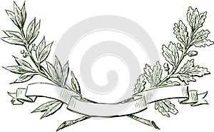 Laurel and oak branches with ribbon