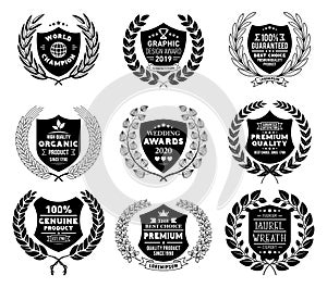 Laurel Wreath Badges Vector. Template for Awards, Quality Mark, Diplomas and Certificates