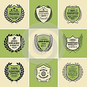 Laurel Wreath Badges Vector. Template for Awards, Quality Mark, Diplomas and Certificates.