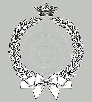 Laurel wreath with ribbon and crown