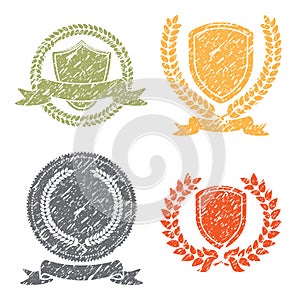 Laurel Wreath And Shields Grunge Stamps Set