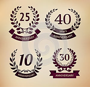 Laurel wreaths collection. Anniversary elements. EPS 10