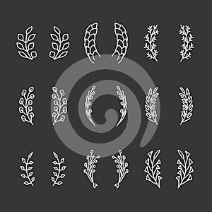 Laurel wreaths thin line icons