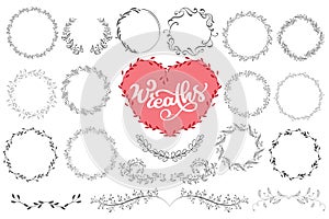 Laurels and wreaths hand drawn vector illustration. Design elements for invitations, greeting cards, quotes, blogs