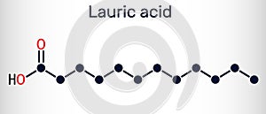 Lauric acid, dodecanoic acid, C12H24O2 molecule. It is a saturated fatty acid
