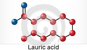 Lauric acid, dodecanoic acid, C12H24O2 molecule. It is a saturated fatty acid