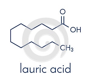 Lauric dodecanoic acid molecule. Common saturated medium chain fatty acid. Skeletal formula.