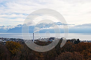 Lausanne , the cityscape and lake Geneva