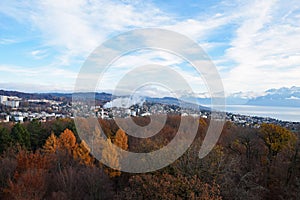 Lausanne , the cityscape from Sauvabelin forest