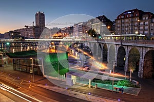 Lausanne Flon at twilight, Switzerland