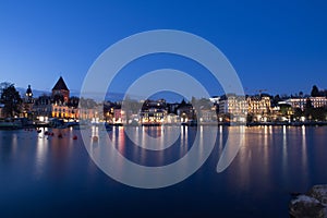 Lausanne Ouchy on Lake Geneva at Twilight