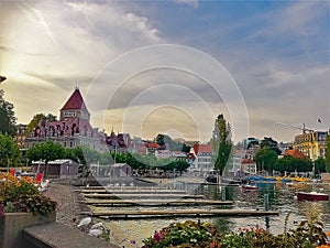 Lausanne-Ouchy, view from lake to the famous Chateau d`Ouchy photo