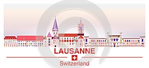 Lausanne skyline in bright color palette vector poster