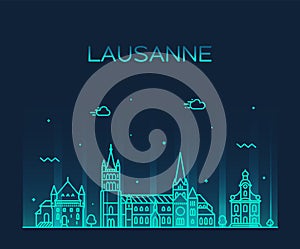 Lausanne skyline Switzerland a vector linear style