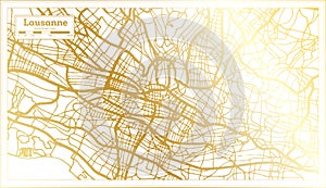 Lausanne Switzerland City Map in Retro Style in Golden Color. Outline Map