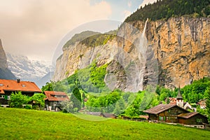 Lauterbrunnen alpine village near Interlaken in the canton of Bern, Swiss alps