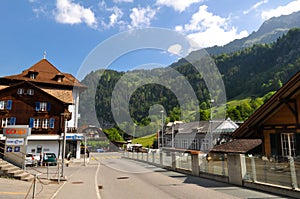 Lauterbrunnen town in the beautiful valley of Swiss Alps